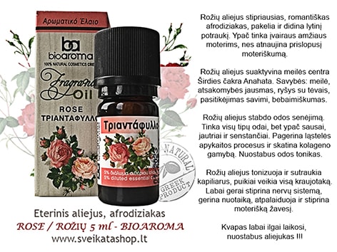 BIOAROMA - Rose / Rožių eterinis aliejus 5 ml bioaroma-rose-roziu-eteriniai-aliejai-afrodiziakas-kvapas-ilgai-islieka