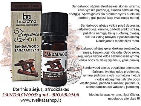 BIOAROMA - Sandalwood eterinis aliejus 5 ml bioaroma-sandalwood-eteriniai-aliejai-stiprus-afrodiziakas-kvapas-ilgai-islieka