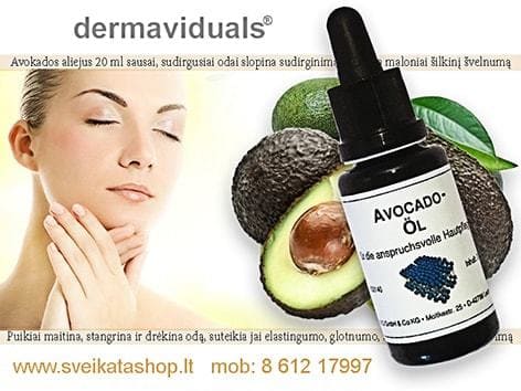 Avokados aliejus su DMS 20 ml KOKO Dermaviduals® avokados-aliejus-dermaviduals-maitina-stangrina-drėkina-oda-nuo-raukšliu