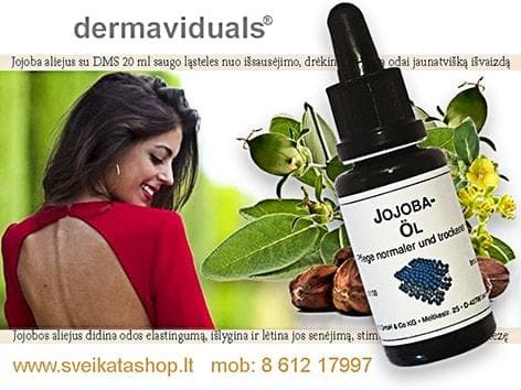Jojobos aliejus 20 ml KOKO Dermaviduals® jojobos-aliejus-dermaviduals-ligina-drėkina-didina-elastinguma