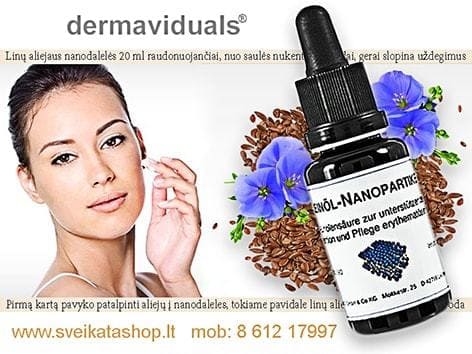 Linų aliejaus nanodalelės 20 ml KOKO Dermaviduals® linu-aliejaus-nanodaleles-dermaviduals-slopina-uzdegimus-raudonuojanciai-sausai-odai