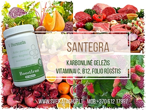 Boostlron™ 60 tabl maisto papildas Santegra JAV santegra-boostlron-gelezis-folio rūgstis-vitaminas-c-vitaminas-b12