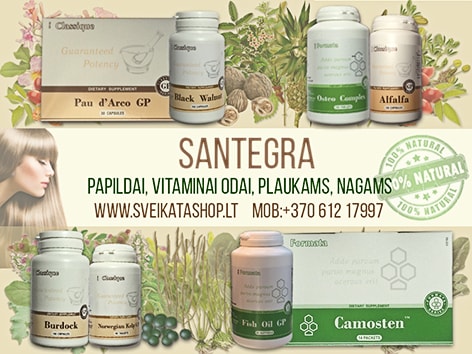 Santegra maisto papildai odai, plaukams, nagams santegra-vaistazoles-plaukams-nagams-odai-stiprina-nuo-slinkimu-odos-valymui