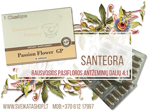 SANTEGRA Passion Flower GP 30 kaps passion-flower-30-kaps-maisto-papildas-santegra-raminanti-priemone-nemiga-galvos-skausmai