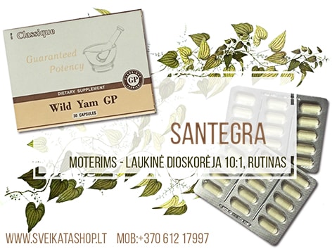 SANTEGRA Wild Yam GP 30 kaps progesteronas MOTERIMS wild-yam-gp-30-kaps-progesteronas-laukine-dioskoreja-papildas-santegra-kaina-akcija